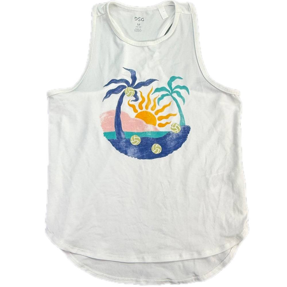 DSG Tank Top Girls M 10-12 White Tropical Volleyball Racerback Activewear